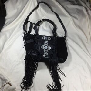 Idyllwind Black Suede Wild Roamer Fringe Tote
